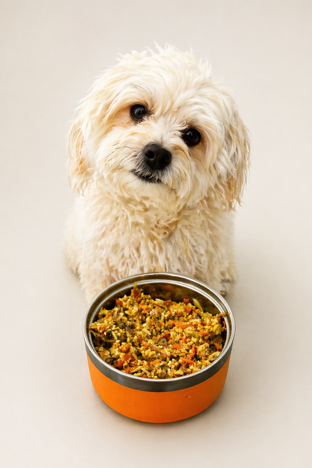 Small dog ready to try fresh KeyCan food for the first time.